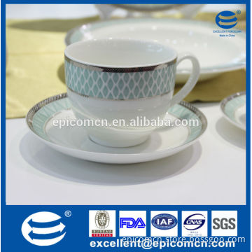 china product 220cc ceramic tea set with silver rim new bone china 6 cup and 6 saucer in gift box